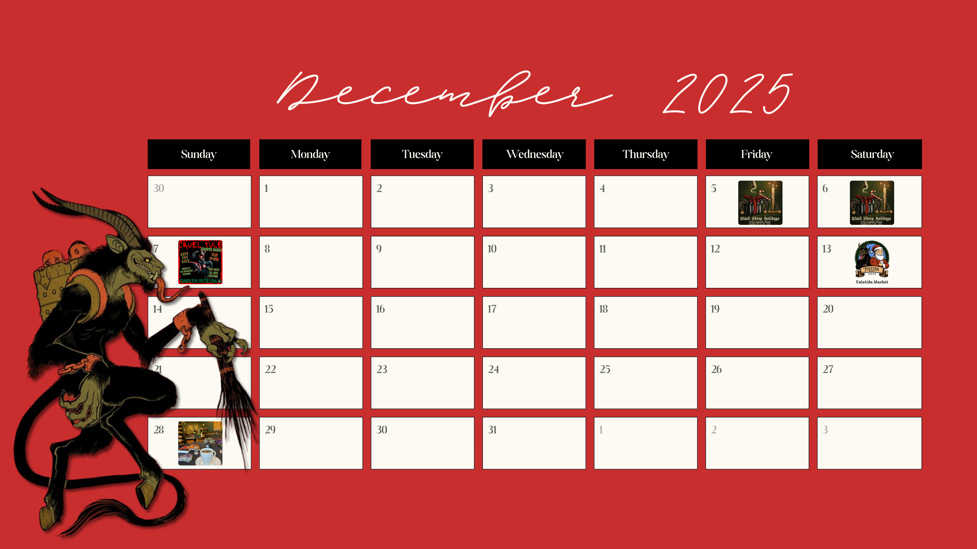Upcoming December Events: Shadowy Markets, Krampus Mischief, and Cozy Readings