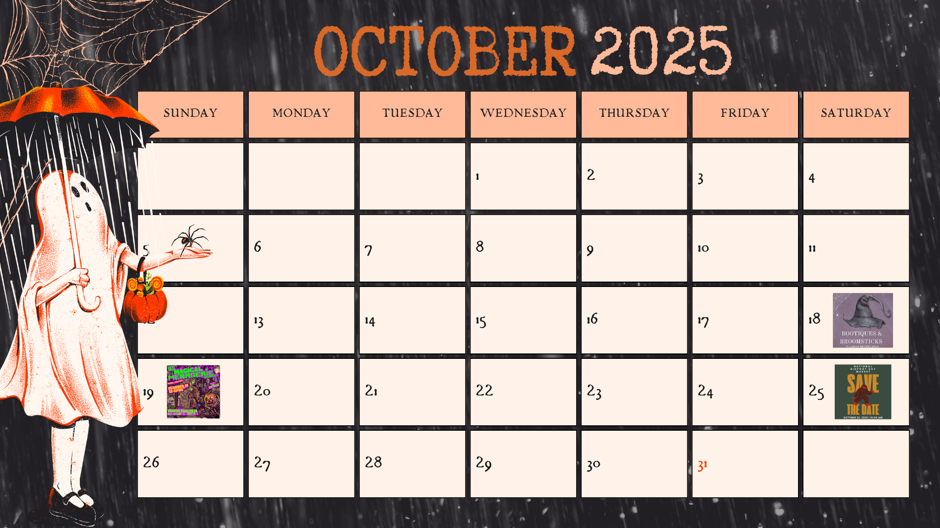 An October 2035 calendar of events that Leafless Ashes will participate in.