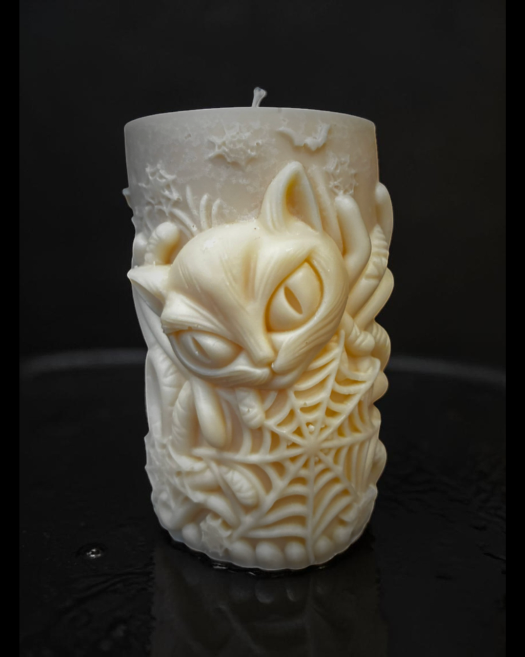 Cat Familiar Guardian Candle with Webbed Sculptural Design (Unscented)