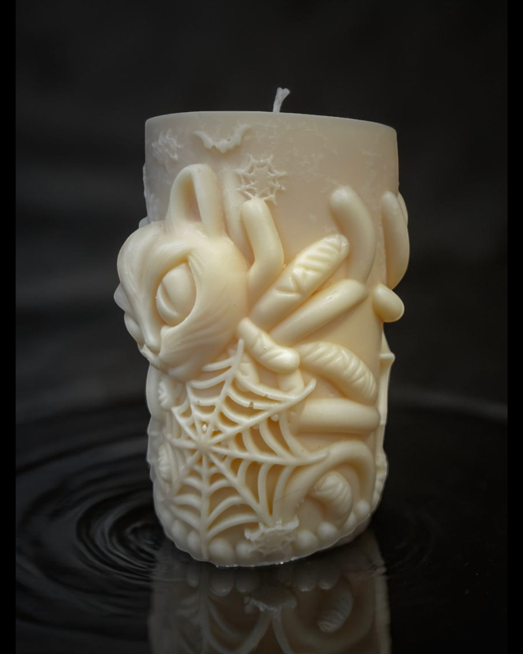 Cat Familiar Guardian Candle with Webbed Sculptural Design (Unscented)