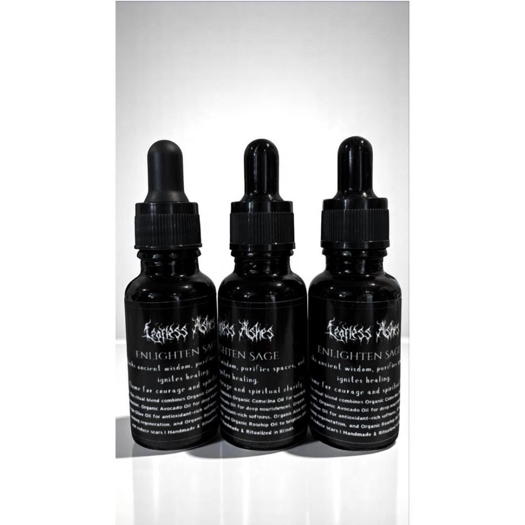 Enlightenment spell oil with sage for wisdom, ritual cleansing, and aura alignment