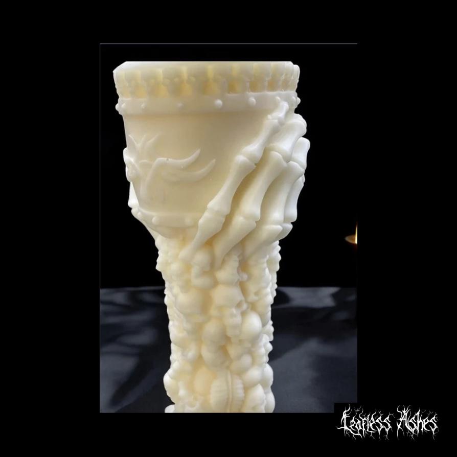 Skull Hand-Holding Cup Gothic Pillar Candle (Unscented)