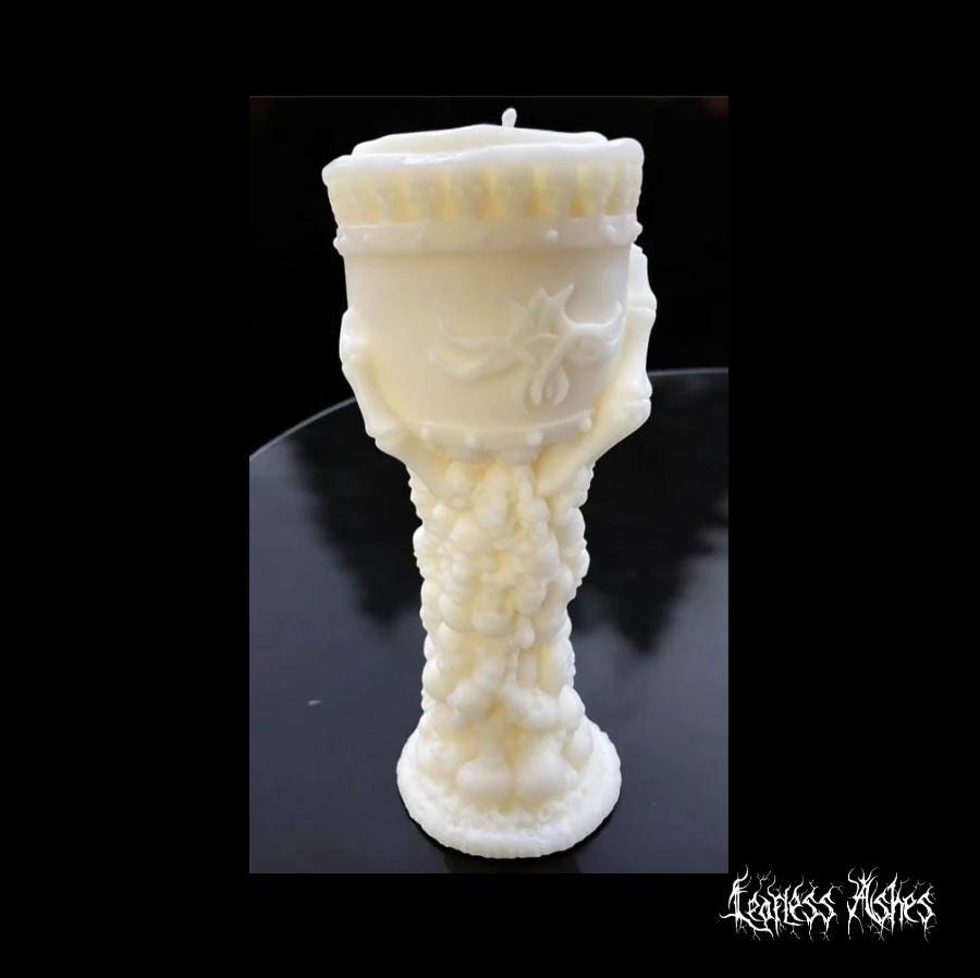 Skull Hand-Holding Cup Gothic Pillar Candle (Unscented)