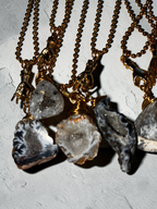 Raw Agate Crystal Pendant Necklace with Gold (Stainless Steel) Hand Charm