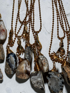 Raw Agate Crystal Pendant Necklace with Gold (Stainless Steel) Hand Charm