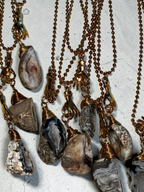 Raw Agate Crystal Pendant Necklace with Gold (Stainless Steel) Hand Charm