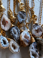 Raw Agate Crystal Pendant Necklace with Gold (Stainless Steel) Hand Charm