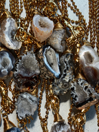 Raw Agate Crystal Pendant Necklace with Gold (Stainless Steel) Hand Charm