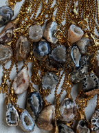 Raw Agate Crystal Pendant Necklace with Gold (Stainless Steel) Hand Charm