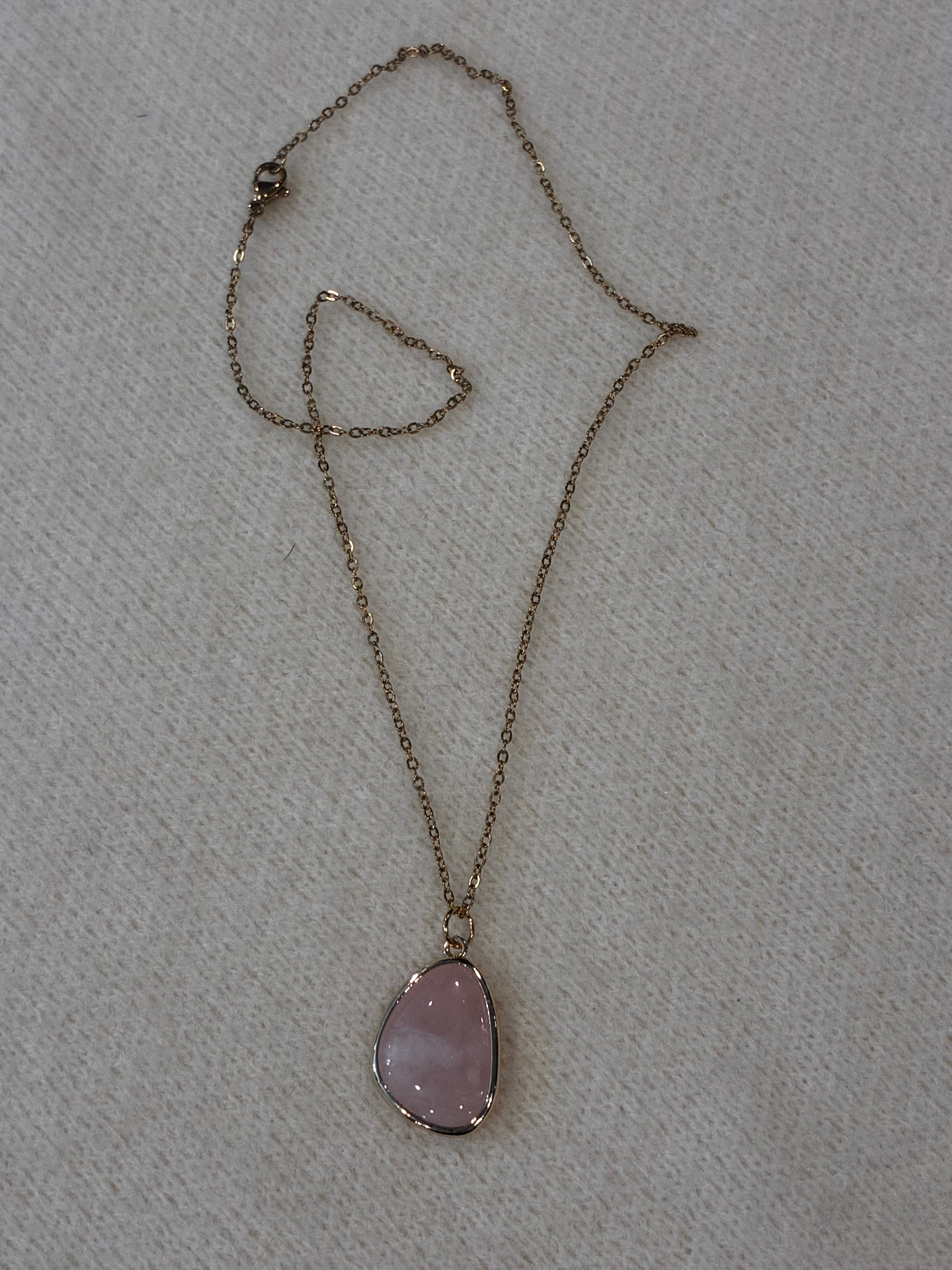 Rose Quartz Necklace – Natural Pink Gemstone Pendant – Stainless Steel Gold Chain – Self Love & Heart Healing Jewelry
