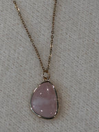 Rose Quartz Necklace – Natural Pink Gemstone Pendant – Stainless Steel Gold Chain – Self Love & Heart Healing Jewelry