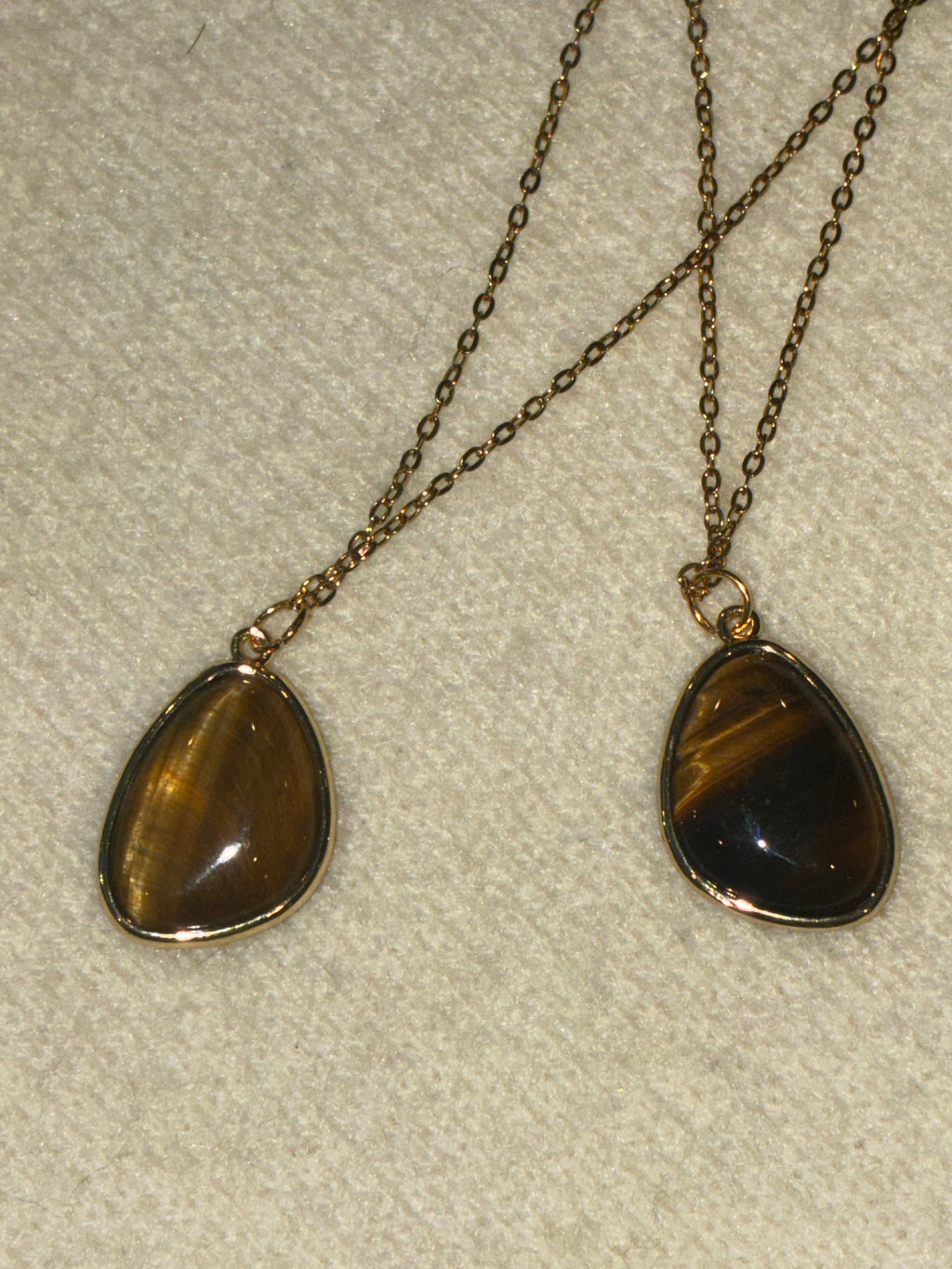 Tiger’s Eye Necklace – Natural Brown Gemstone Pendant – Stainless Steel Gold Chain – Protection & Confidence Crystal