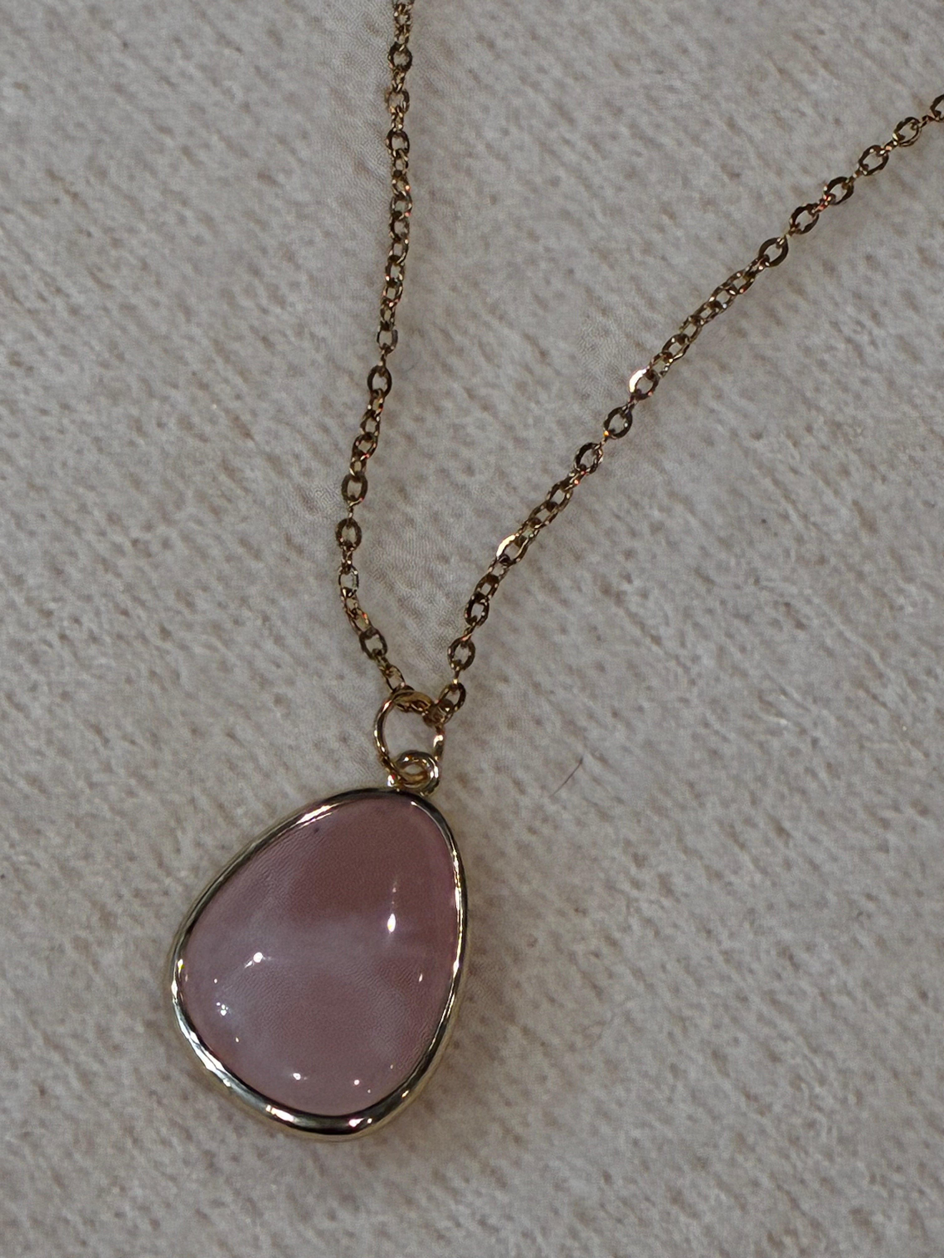 Rose Quartz Necklace – Natural Pink Gemstone Pendant – Stainless Steel Gold Chain – Self Love & Heart Healing Jewelry