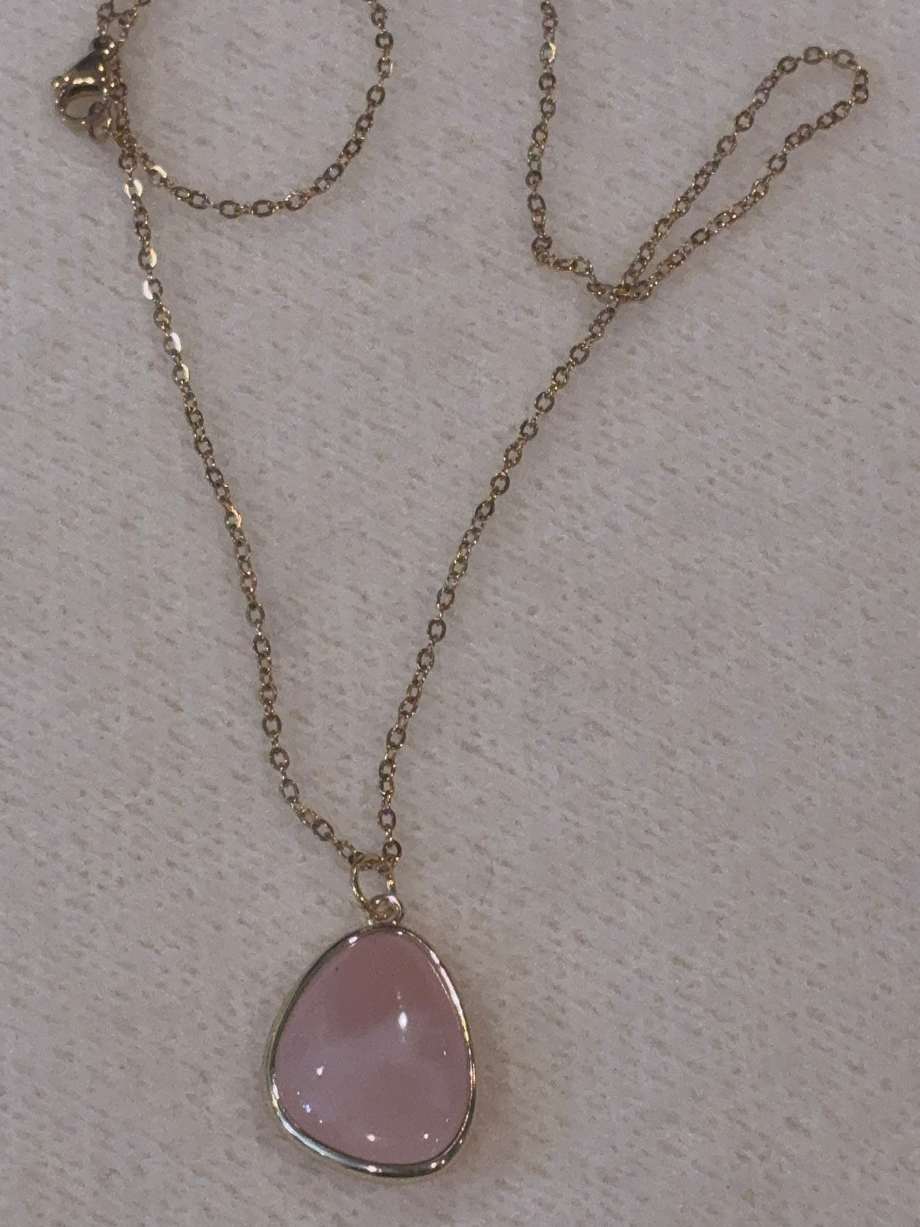 Rose Quartz Necklace – Natural Pink Gemstone Pendant – Stainless Steel Gold Chain – Self Love & Heart Healing Jewelry