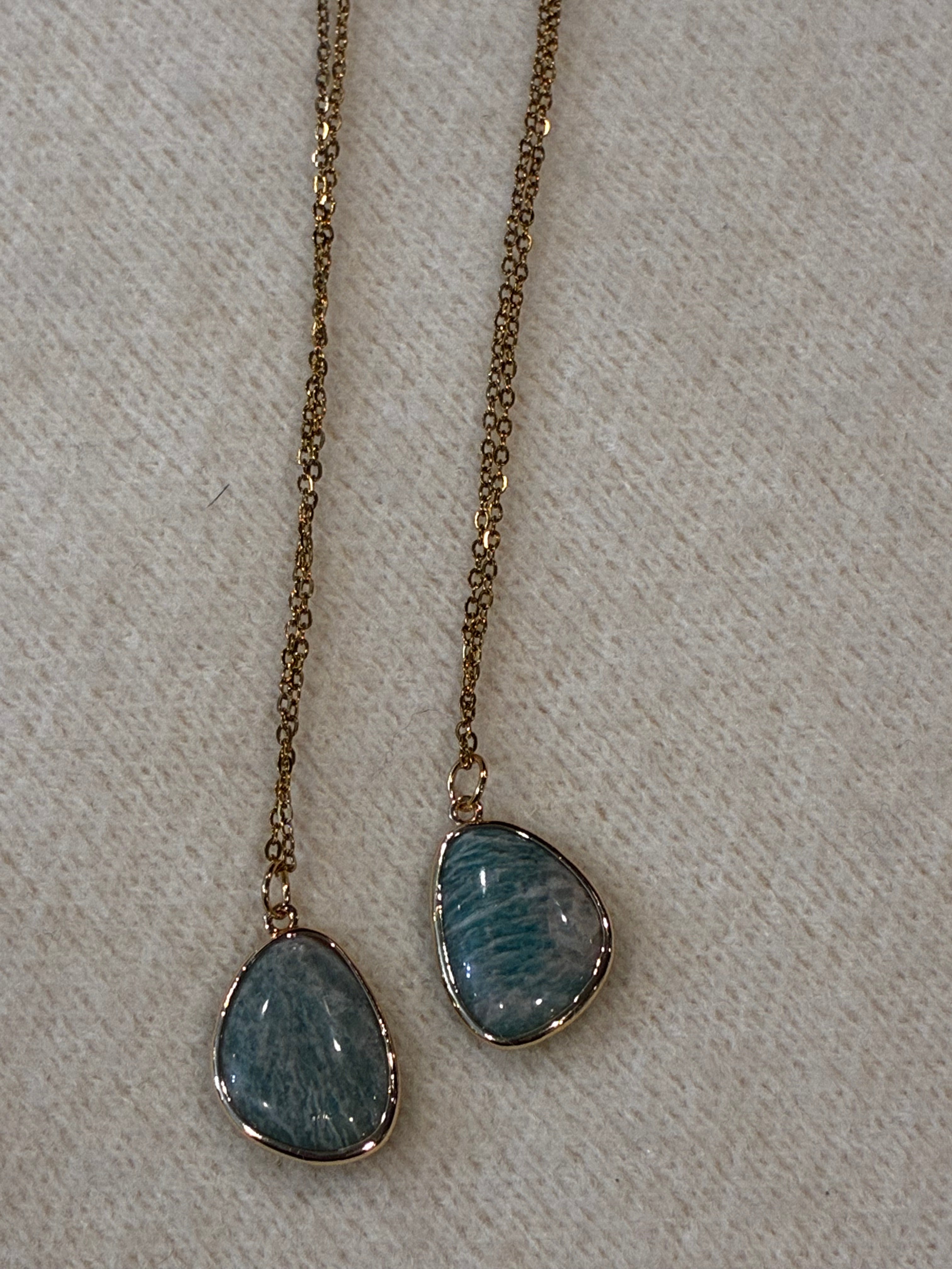 Amazonite Necklace – Natural Blue Green Gemstone Pendant – Gold Stainless Steel Chain – Calm, Truth & Balance Crystal