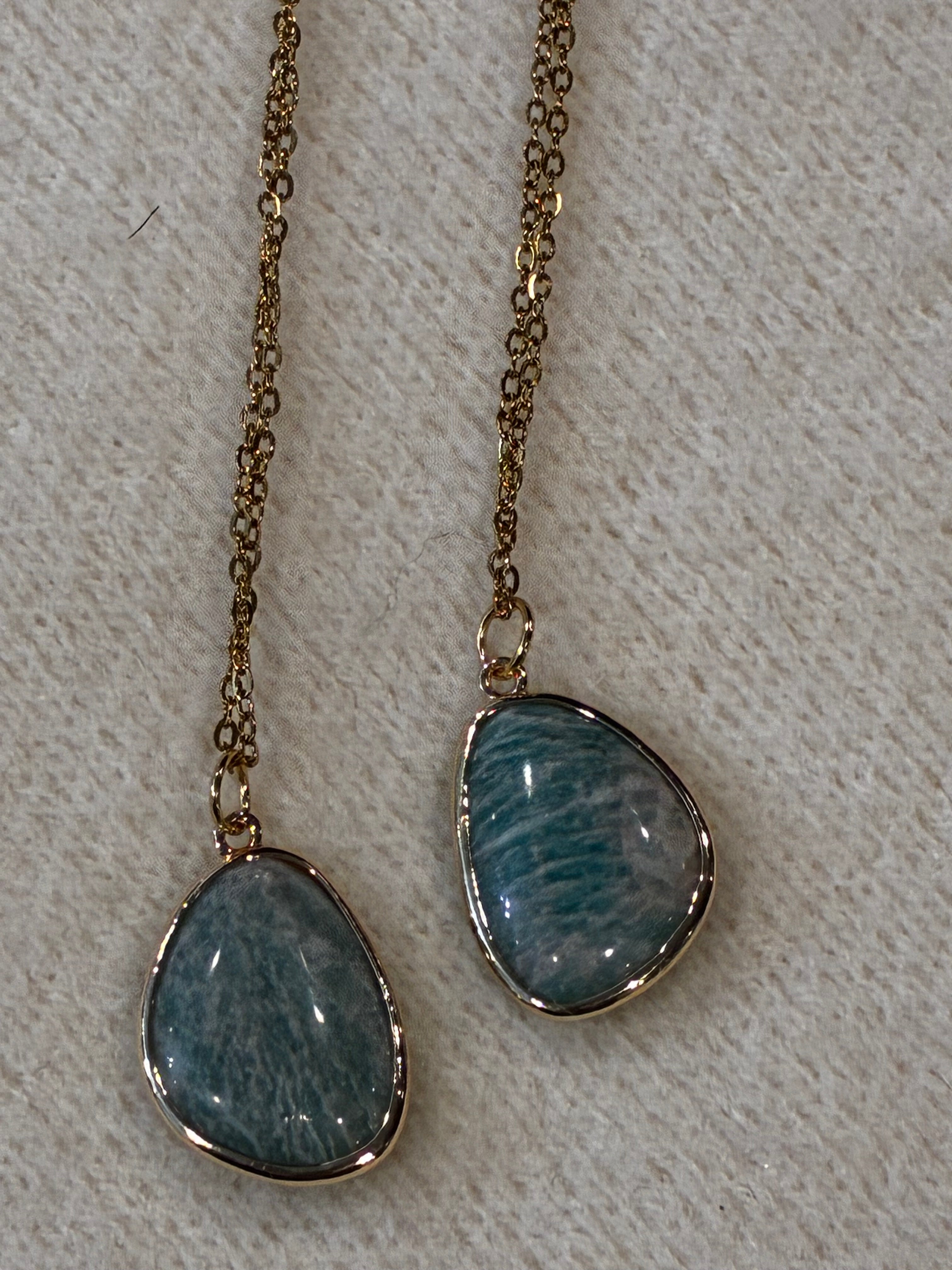 Amazonite Necklace – Natural Blue Green Gemstone Pendant – Gold Stainless Steel Chain – Calm, Truth & Balance Crystal