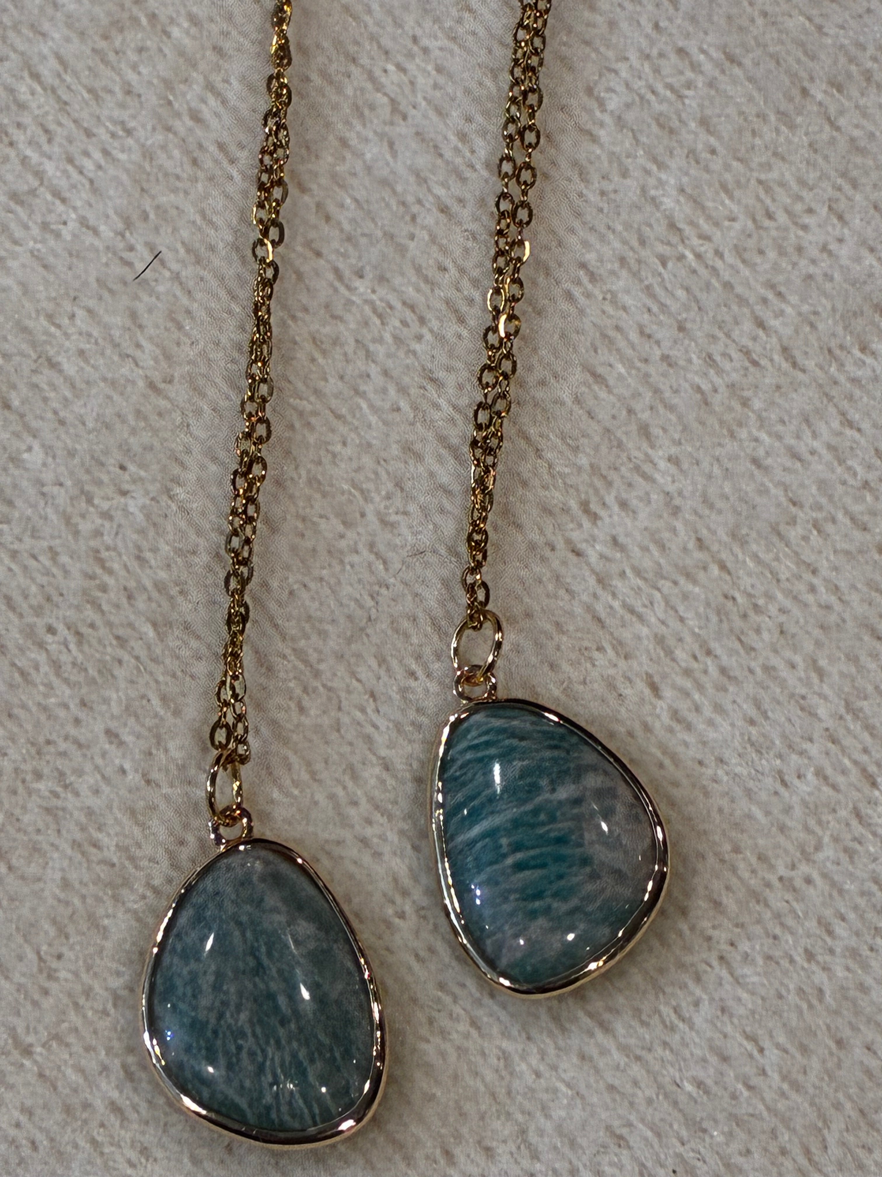 Amazonite Necklace – Natural Blue Green Gemstone Pendant – Gold Stainless Steel Chain – Calm, Truth & Balance Crystal