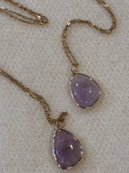 Lavender Amethyst Necklace – Natural Purple Gemstone Pendant – Gold Stainless Steel Chain – Calm, Intuition & Protection Crystal