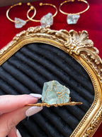 Raw Aquamarine Bracelet – Handmade Stainless Steel Gold Cuff – Natural Rough Gemstone Jewelry for Calm & Clear Communication