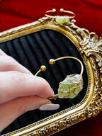 Raw Green Calcite Bracelet – Natural Lime Green Crystal Cuff – Gold Stainless Steel Bangle – Renewal & Heart Healing Stone