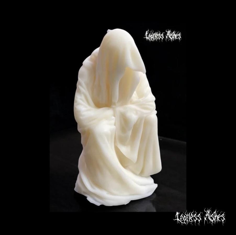 Hooded Ghost Wax Candle for Gothic Witchy Decor (Unscented)