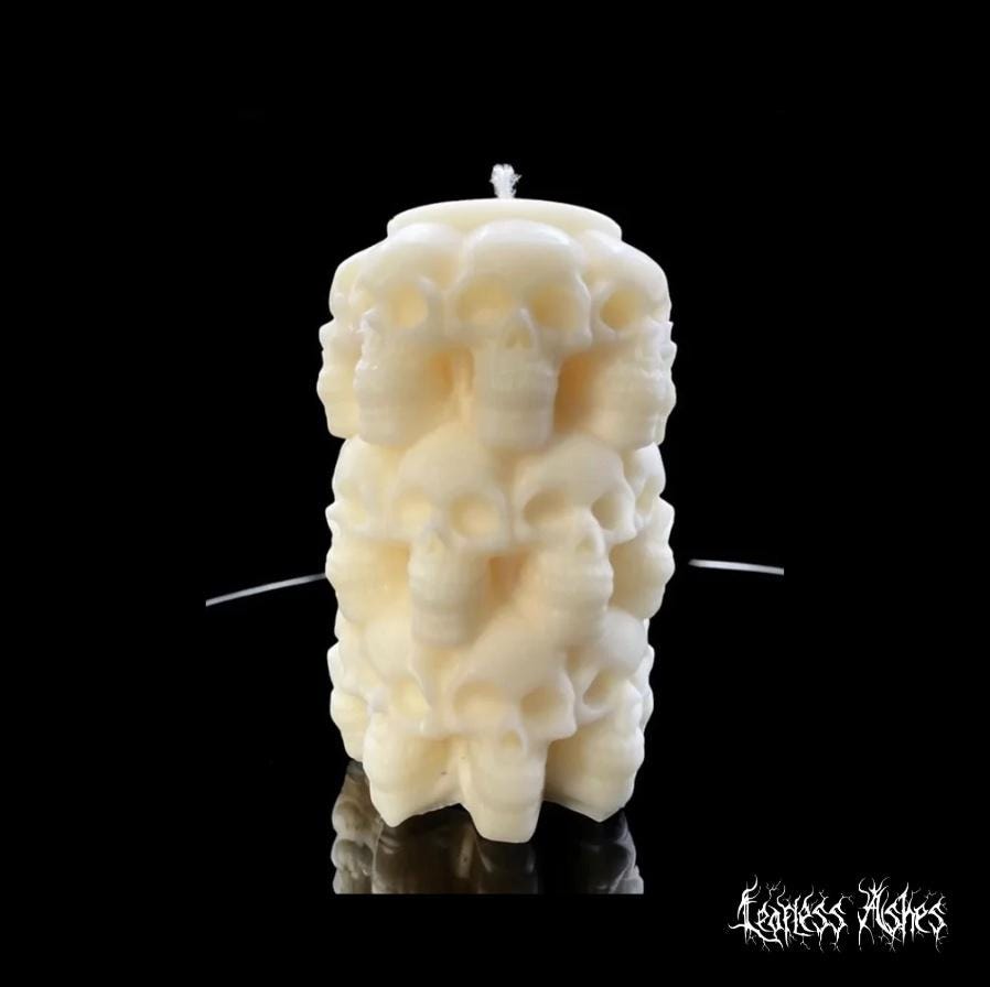 Pentagram and Skull's Pile Handmade Premium Wax Pillar Candle (Unscented)