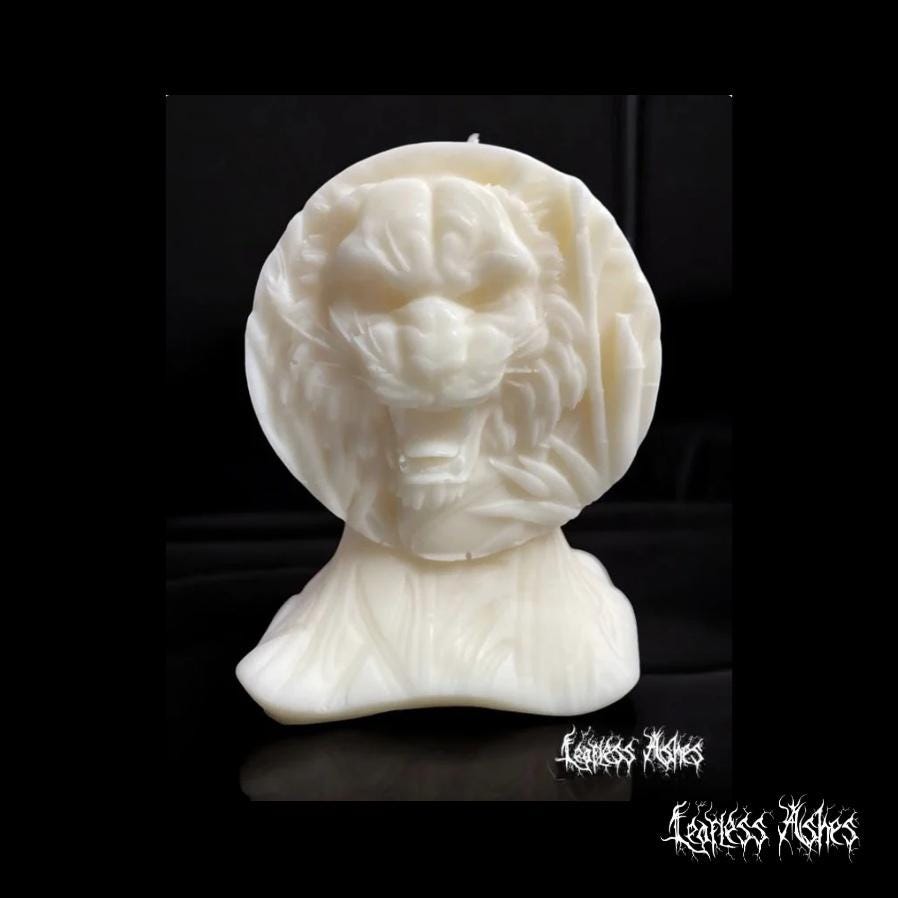 Tiger Head Decorative Handmade Pillar Candle for Altars and Home Decor (Unscented)