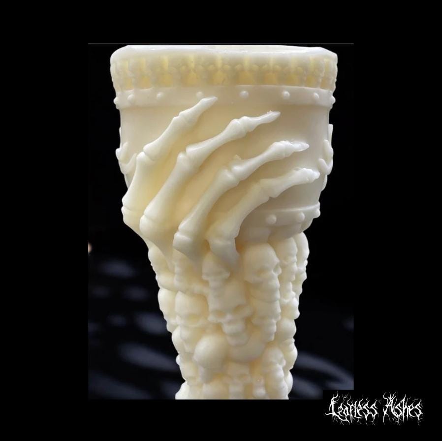 Skull Hand-Holding Cup Gothic Pillar Candle (Unscented)