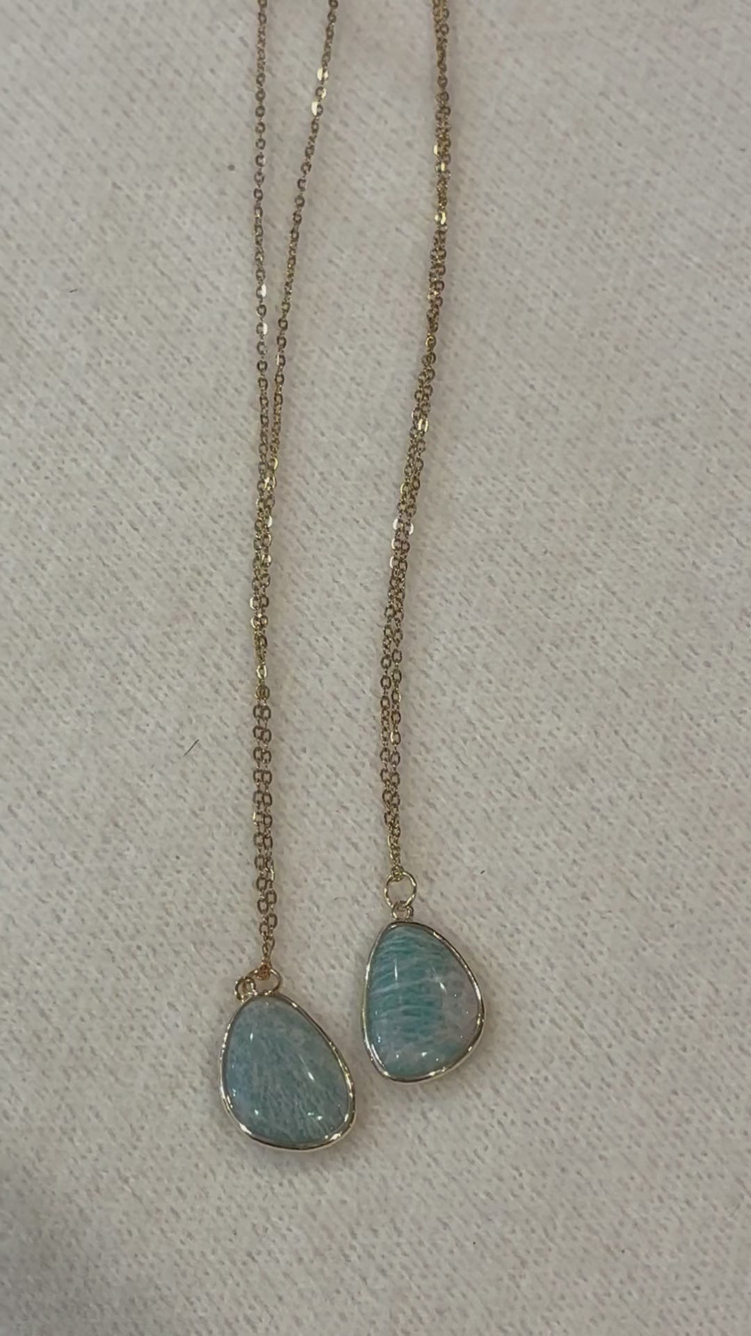 Amazonite Necklace – Natural Blue Green Gemstone Pendant – Gold Stainless Steel Chain – Calm, Truth & Balance Crystal