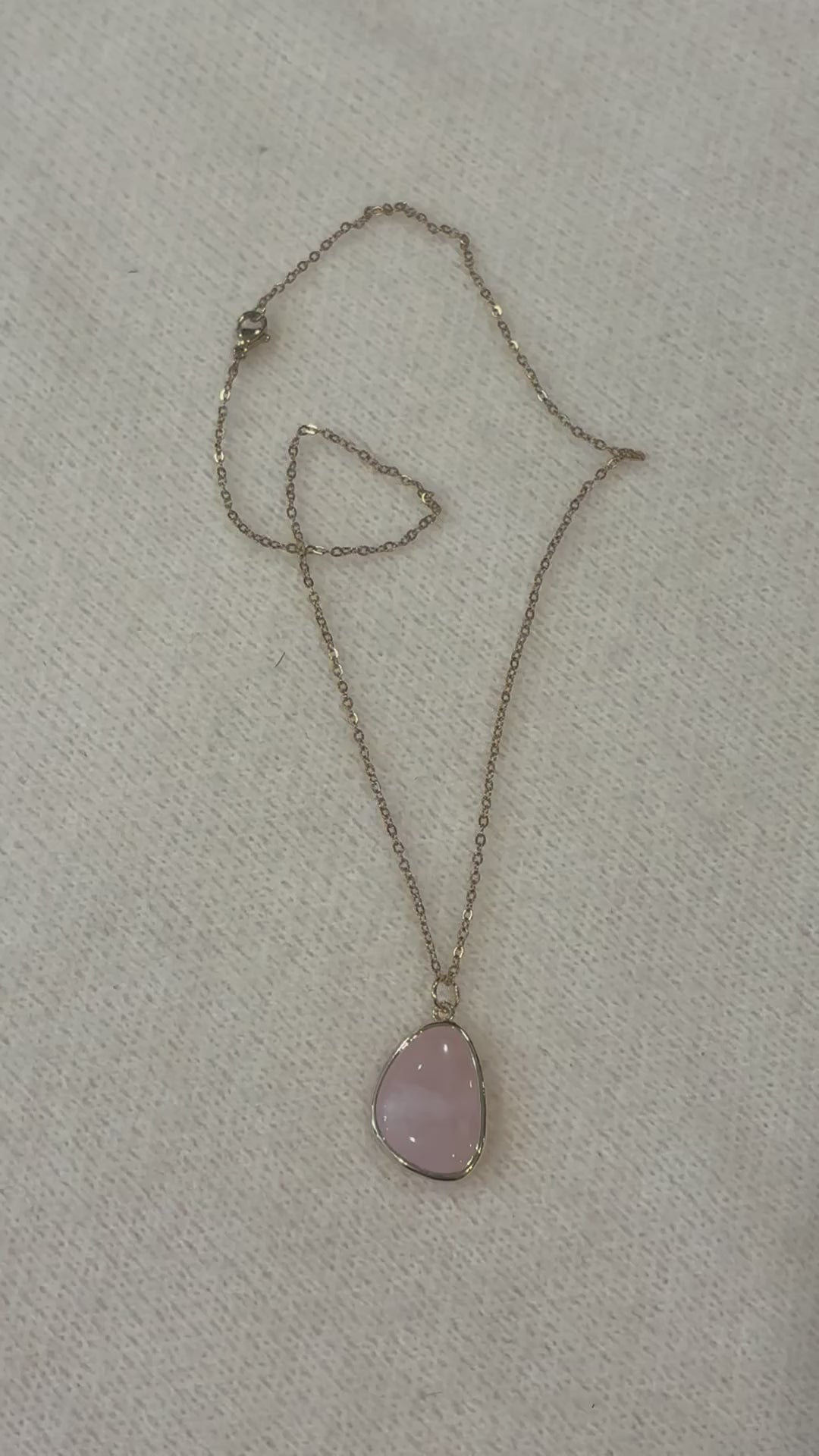 Rose Quartz Necklace – Natural Pink Gemstone Pendant – Stainless Steel Gold Chain – Self Love & Heart Healing Jewelry